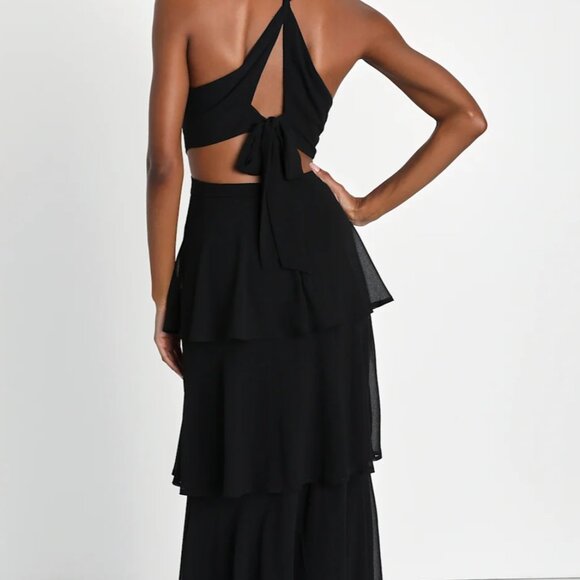 Lulus Tier And Now Black Tie-back Tiered Maxi Dress - Size M - Picture 2 of 3